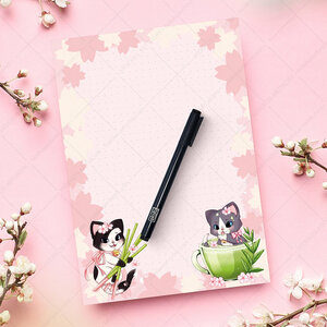 A4 Notepad gray and black white Sakura Neko - by Hidekos Artwork