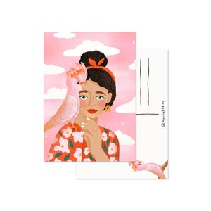 Postcard by Muchable - vrouw met papegaai