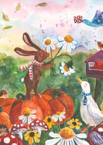 Postcard Romyillustrations - Bloemen en Brieven
