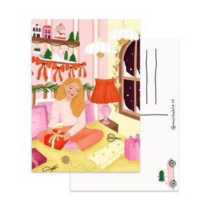 Christmas Postcard by Muchable - girl wrapping gift