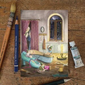Postcard Mhairi Hellbrandt - The elves and the shoemaker