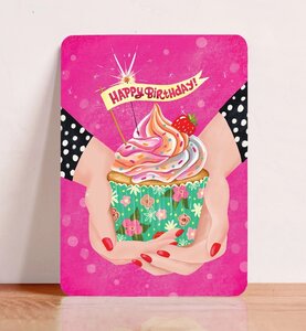 Postcard Happy Birthday Cupcake - Aniet Illustration