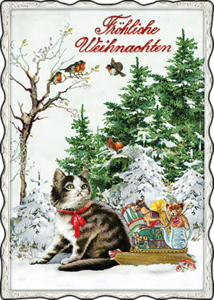 Auguri by Barbara Behr Glitter Postcard Nr. 72 | Katze im Winterwald