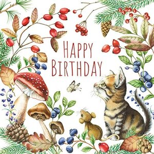 Nina Chen Postcard | Happy Birthday (Cat in Autumn)