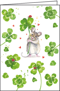 Carola Pabst Folded Card | Mouse with clover leaves