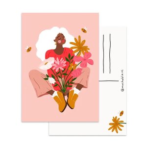 A6 Postcard by Muchable - vrolijk meisje met bloemen