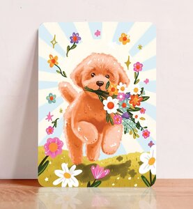 Postcard Dog with Flowers - Aniet Illustration