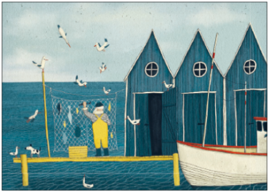 Postcard | Returning from fishing (fisherman on jetty)