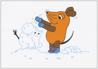 Postcard Sendung mit der Maus | Mouse builds snow elephant
