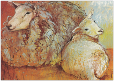 Postcard Loes Botman | Sheep and lamb, 2003