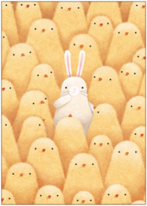 Postcard | Easter bunny in a flock of chicks