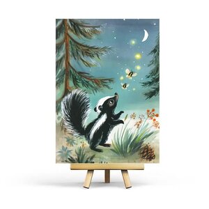 Skunk with fireflies Postcard by Penpaling Paula