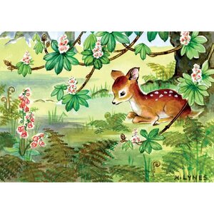 Postcard Margaret Lynes | Fawn under a horsechestnut tree