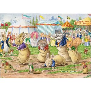 Postcard Racey Helps | The sack race