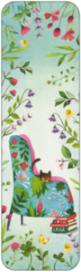 Bookmark Mila - Cat on reading chair with books and flowers