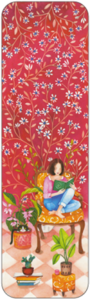 Bookmark Mila - Woman reading in front of floral wallpaper