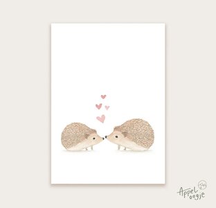 Postcard egels met hartjes - Appeloogje