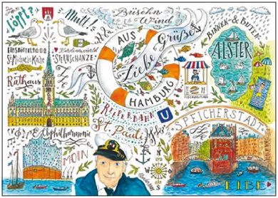 Postcard Jiska de Waard | Liebe Grüße aus Hamburg/ Büschn Wind/ Eimsbüttel