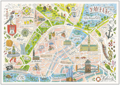 Postkarte Jiska de Waard | Moin aus Hamburg (Stadtplan)
