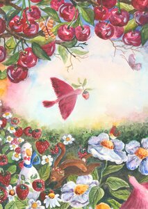 Postkarte Romyillustrations - Aardbeien en kersen 