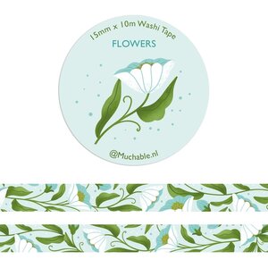 White flowers blue print Washi Tape - Muchable