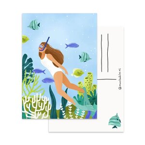 Postcard by Muchable - girl snorkeling - swimming illustration
