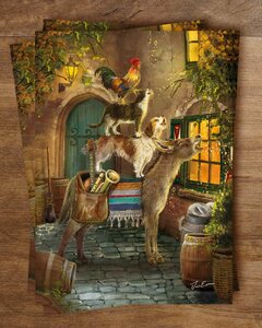 A Grimm’s fairytale postcard from Iris Esther - The Bremen Town Musicians