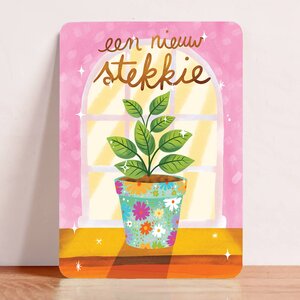 Ansichtkaart Een Nieuw Stekkie Roze- Aniet Illustration
