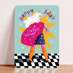 Postcard Happy Birthday Super woman - Aniet Illustration