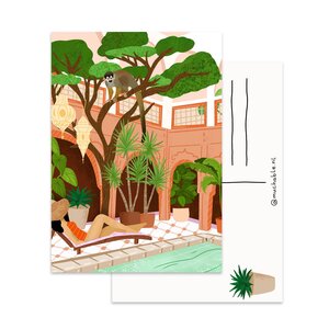 A6 Postcard by Muchable - illustratie vrouw bij zwembad - zomer