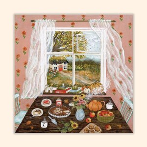 Asia Spettel 12x12 Postcard - autumn view from the window
