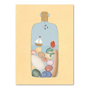 Studio Kvinna A6 Postcard - Mermaid and seashells in a bottle