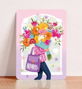 Postcard Hooray (Woman With Bouquet) - Aniet Illustration