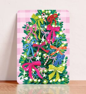 Postcard Kerstboom met Strikken - Aniet Illustration