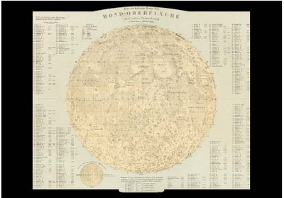 Postcard | Stieler's Hand-Atlas hand coloured map depicts the Moon