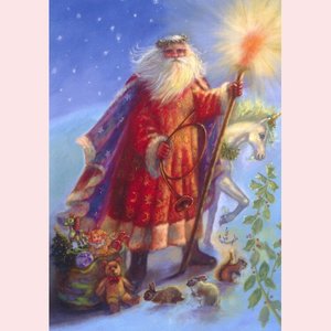 Postcard Fantasy Judy Mastrangelo | Santa & Unicorn