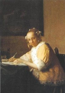 Museum Cards Postcard | Lady in yellow writing a letter