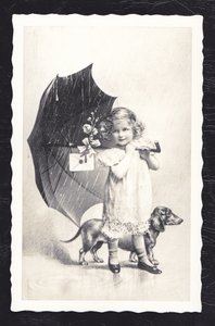Oud Hollandse Postkaart | Meisje met parapluie