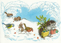 Postcard Molly Brett | Hedgehog carrying mistletoe and presents