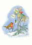 Postcard Molly Brett | Elves sitting on a flower with a robin