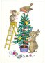 Postcard Molly Brett | ‘Mouse And Rabbit Decorating Christmas Tree’