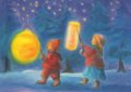 Postcard Dorothea Schmidt - lantern parade (two children)