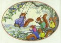 Postcard Molly Brett | Squirrels playing on a swing