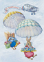 Postcard Audrey Tarrant | Rabbit And Squirrel Parachuting With Presents 