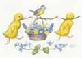 Postcard Molly Brett | Two Ducklings And Blue Tit With Basket Of Flowers 