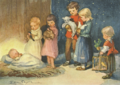 Postcard | Children with their animals adoring the Christ Child in the Manger