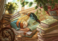 Dreamy Bookworm postcard - by Dreamchaserart
