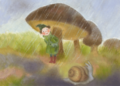 Postcard | Spring shower (dwarf in the rain under mushroom)