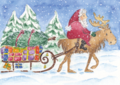 Postcard | Santa Claus on reindeer with sleigh
