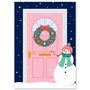 Pink Christmas Door Postcard + Envelope by LittleLeftyLou